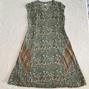 Pure Jill Boho Floral Midi Dress Green Sleeveless Summer L